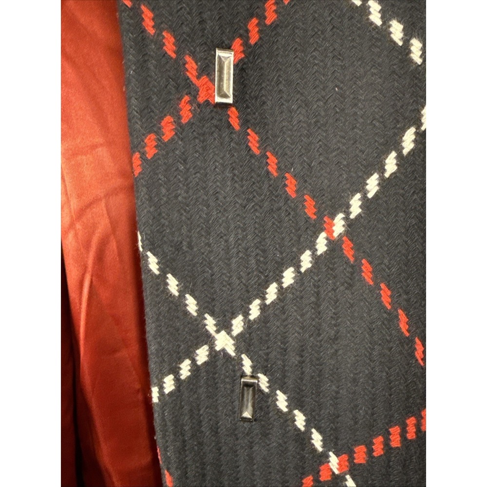 Vintage Lord & Taylor Identity Black Red White Diamond Wool Blend Coat Luxury 6 - Picture 12 of 16